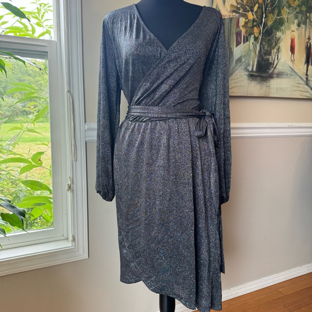 Halogen‎ Glitter Metallic Wrap Long sleeve Dress Women’s Size XL
